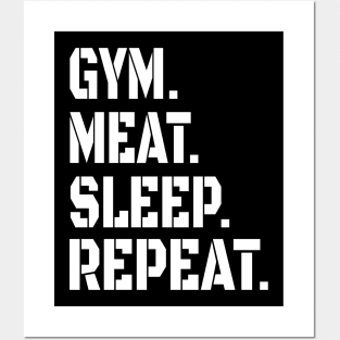 GYM MEAT SLEEP REPEAT CARNIVORE STENCIL ATHLETIC SPORT STYLE Posters and Art